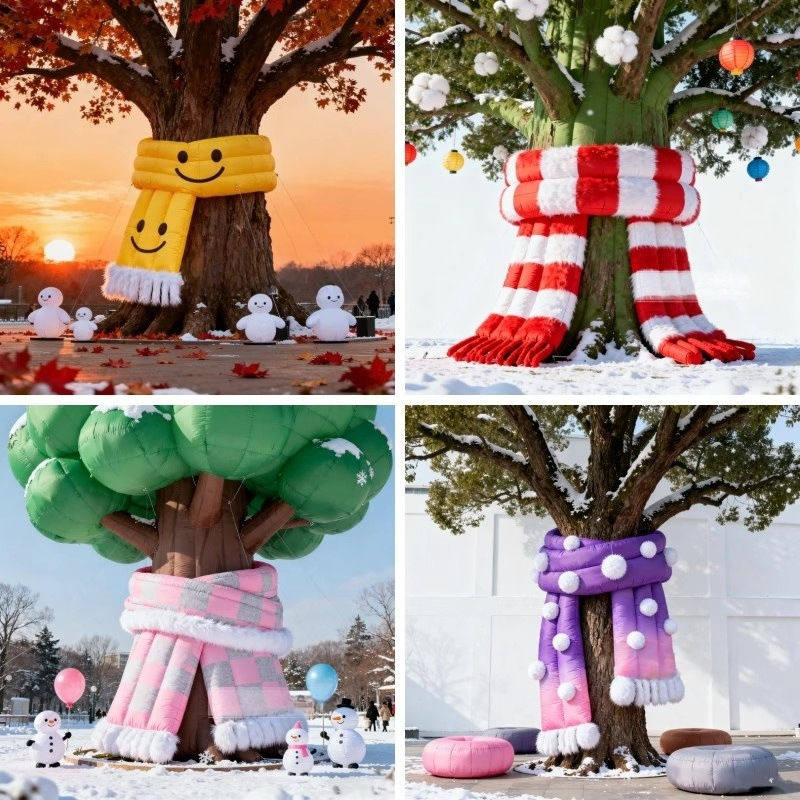 户外大树充气围巾气模冬季装饰彩色围巾缠绕树戴围巾雪人氛围美陈