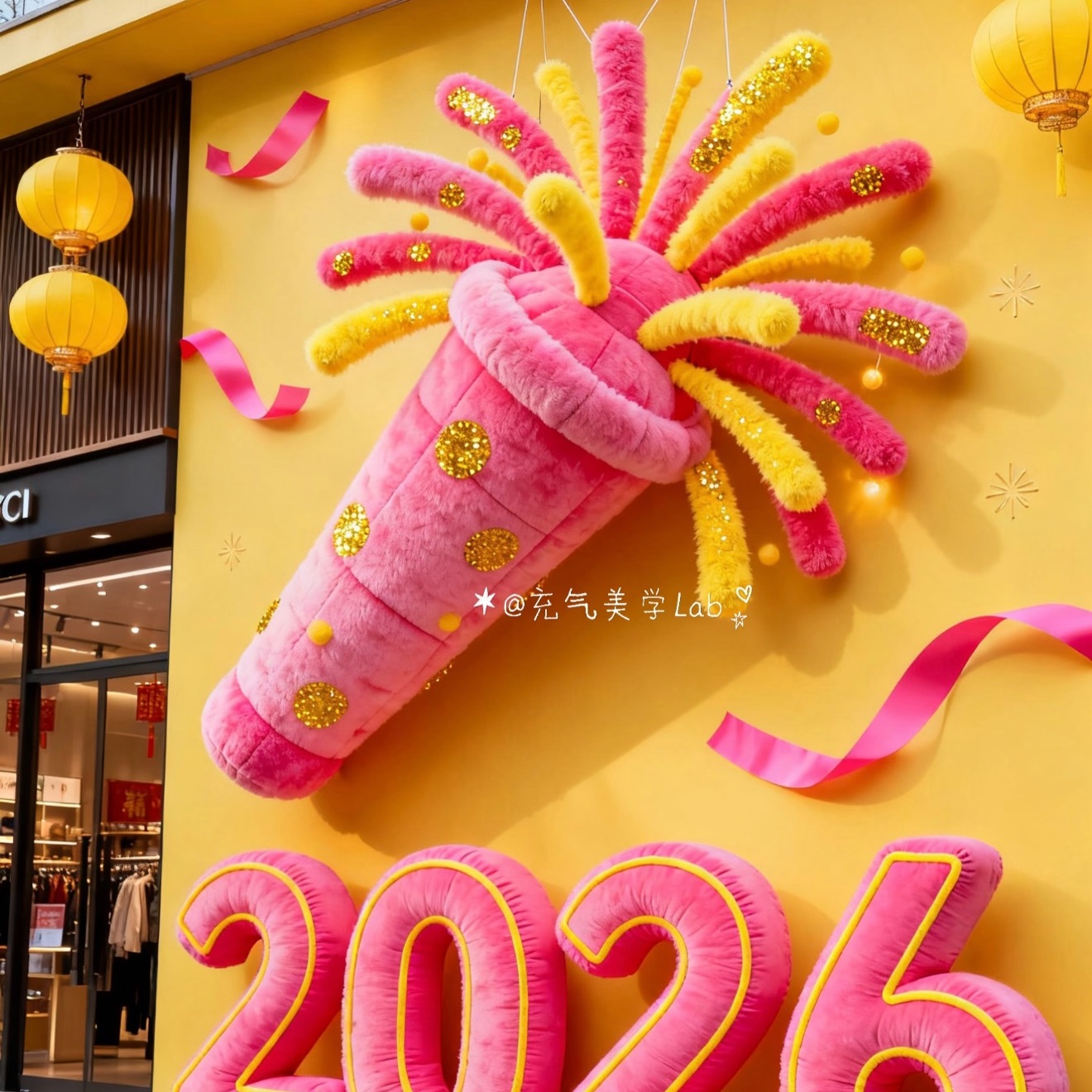 新年氛围感毛绒烟花气模2026数字