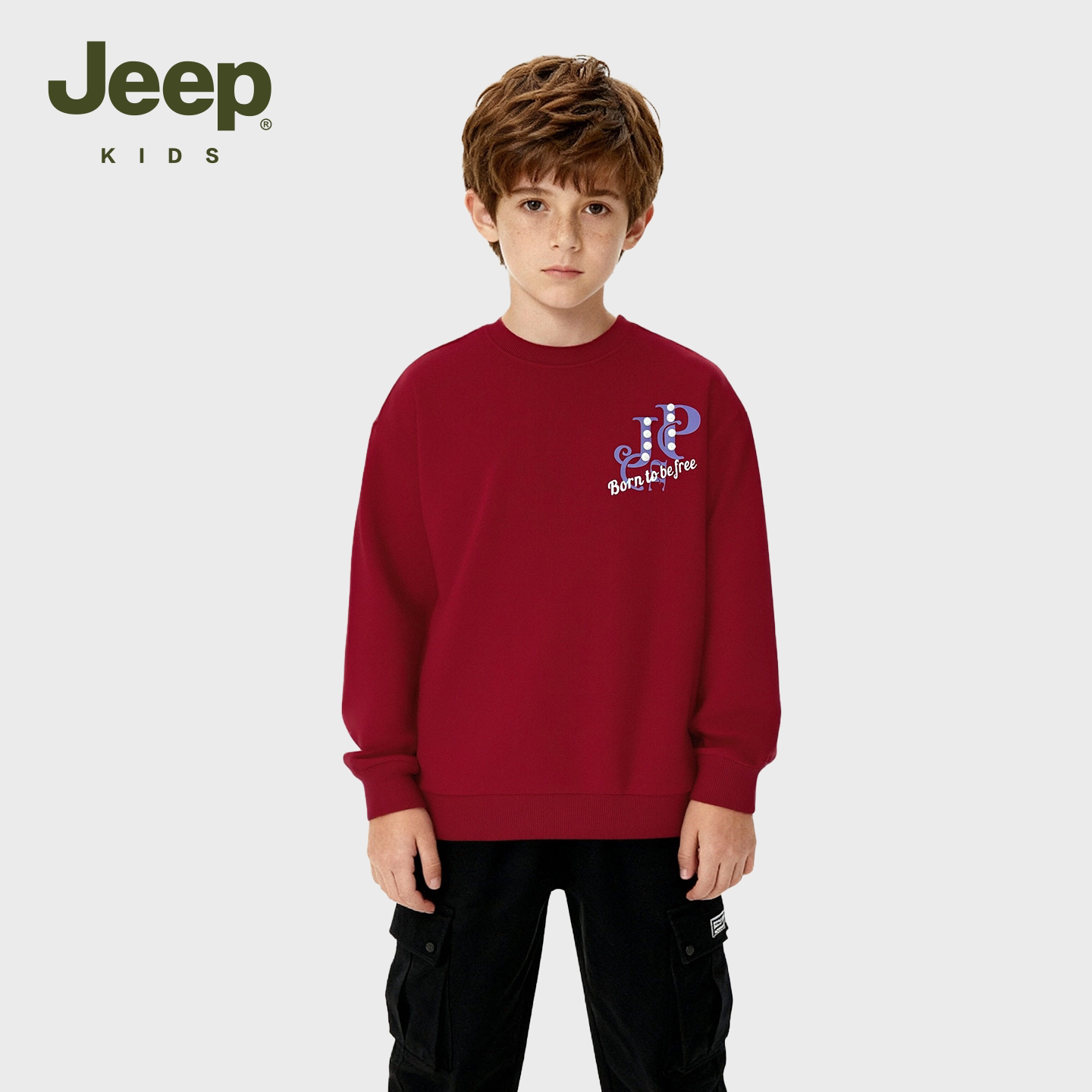 Jeep吉普童装儿童红色圆领卫衣