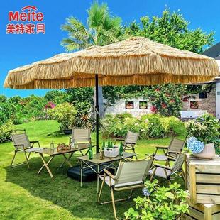 户外庭院太阳能灯条仿真茅草稻草三头罗马伞景区民宿室外遮阳防晒