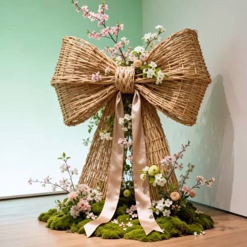 大型藤编竹编蝴蝶结花艺装置定制