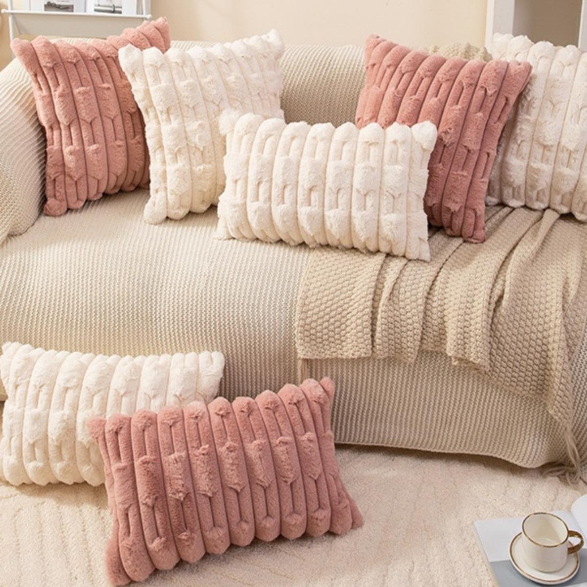 北欧奶油风竹节胖条纹抱枕沙发靠垫靠枕纯色抱枕套正方形条纹腰枕