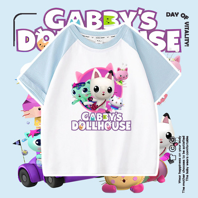 盖比的娃娃屋Gabby's Dollhouse女童新款短袖圆领t恤插肩上衣夏装