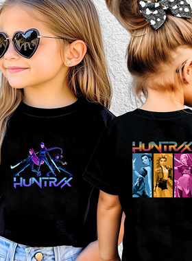 HUNTRX 猎魔女团双面印花纯棉女童短袖中小儿童T恤跨境衣服上衣