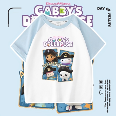 盖比的娃娃屋Gabby's Dollhouse女童新款短袖圆领t恤插肩上衣夏装
