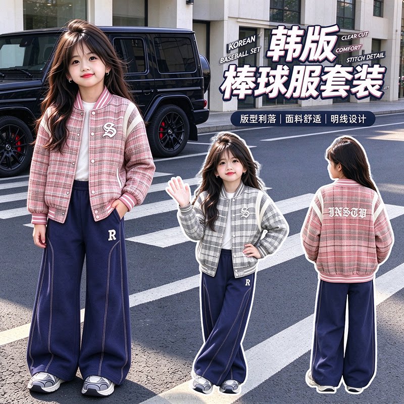 女童秋装外套套装2026新款中大童休闲明线休闲裤子两件套潮