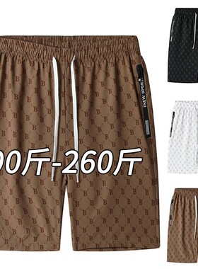 大码花短裤男士夏季冰丝潮流五分沙滩裤满印休闲大裤衩胖子中裤子
