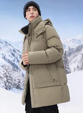 2024新款冬季立领拼接抗寒羽绒服男短款90白鸭绒棉衣加厚保暖外套