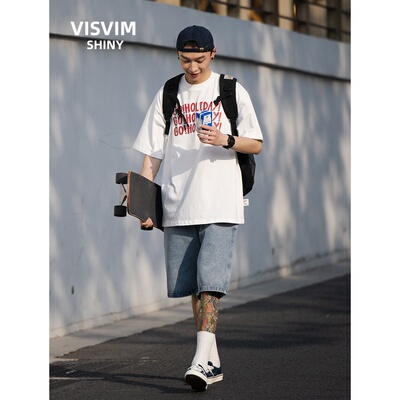 VISVIM SHINY美式复古潮牌重磅男士t恤短袖纯棉宽松情侣装体恤夏