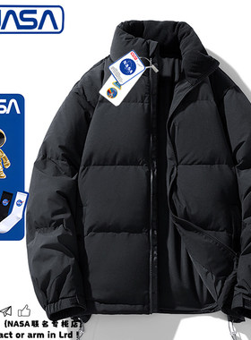 nasa联名白鸭绒羽绒服男女冬季潮流短款情侣款面包服宽松保暖外套