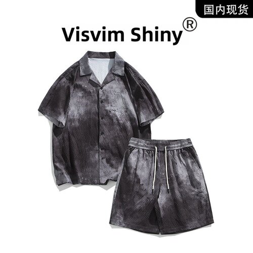 VISVIM SHINY正品美式休闲运动套装男夏季新款短袖衬衫短裤套装
