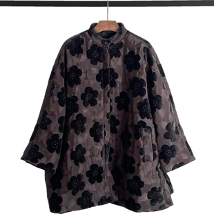 美到心坎 定制提花植绒面料 夹棉宽松中长款棉服外套女 秋冬