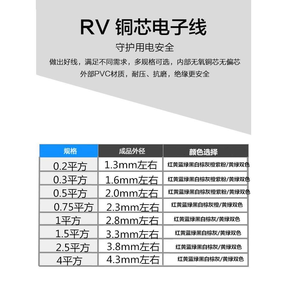 国标单芯多股铜芯线bvr0.75软电线rv0.5平方信号线0.3电子控制线
