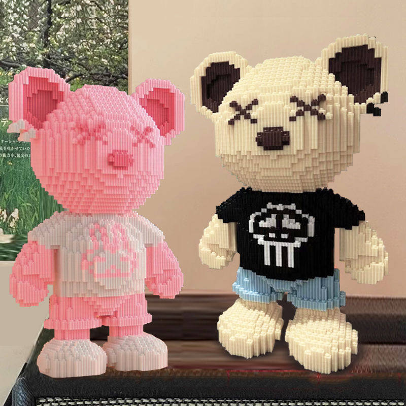 微小颗粒暴力熊积木益智拼装图3d立体模型玩具泰迪熊男女孩礼物