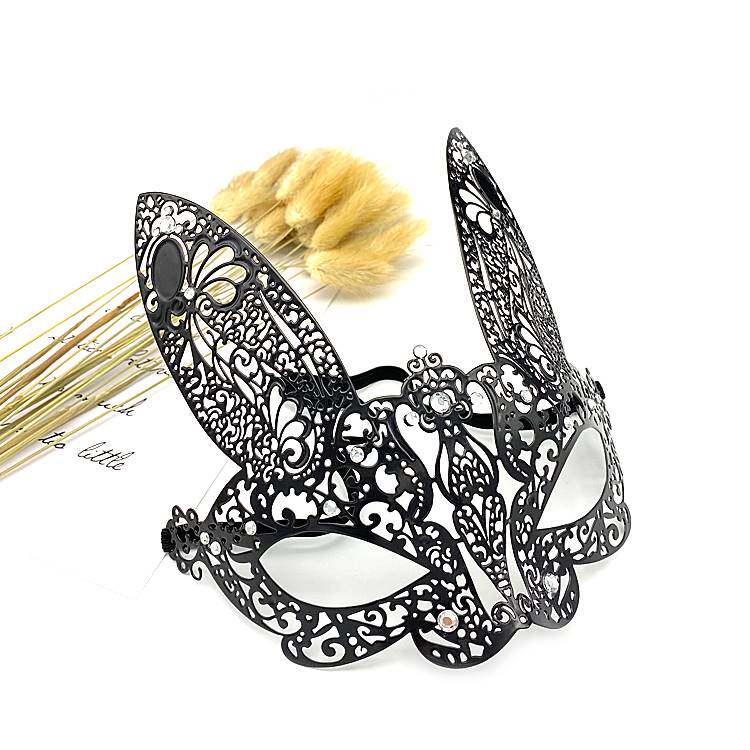 化妆舞会成人金色兔子女士半脸眼罩万圣节道具金属镶钻铁艺面具