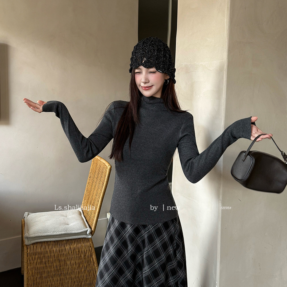 LS 极简休闲半高领针织上衣女 广州十三行2025秋冬新品女装6898#