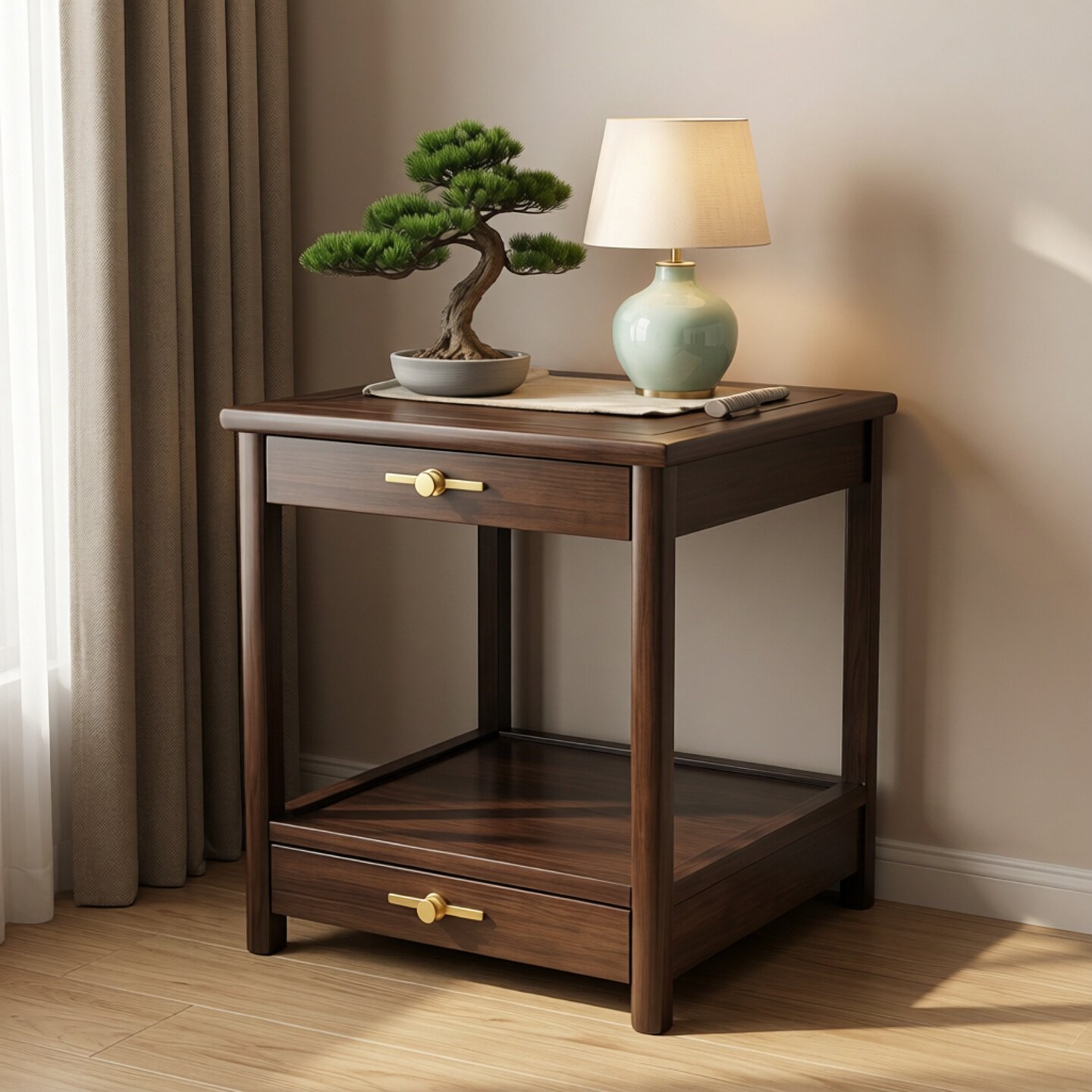 中式沙发边几角几柜实木小茶几简约小方桌多功能抽屉款客厅喝茶台