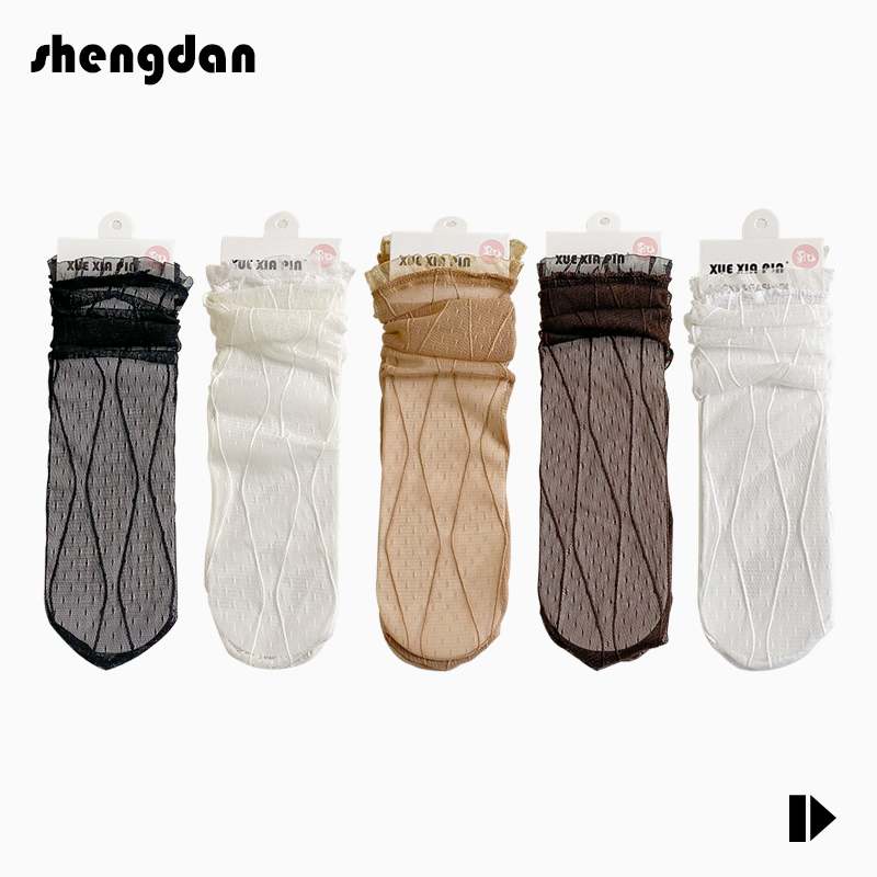 芭蕾风百搭袜子中筒玛丽珍夏季薄款丝袜透气堆堆袜蕾丝花朵冰冰袜