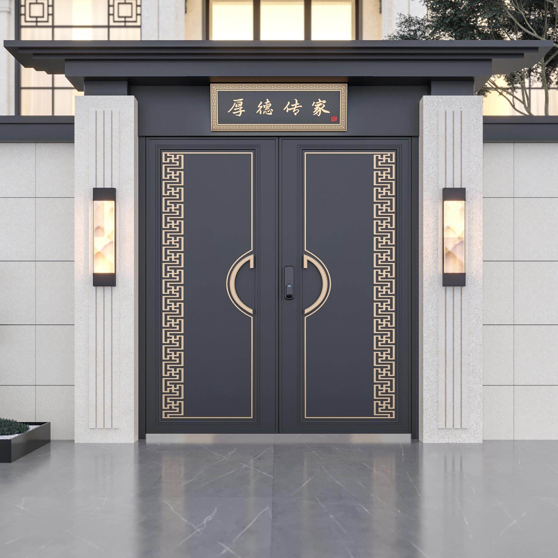 新中式铝雕庭院大门农村自建房别墅双开门户外围墙铝艺院子门楼