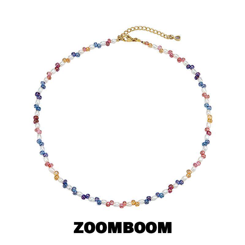 ZOOMBOOM 天然珍珠糖果彩色串珠项链女小众甜美锁骨颈链