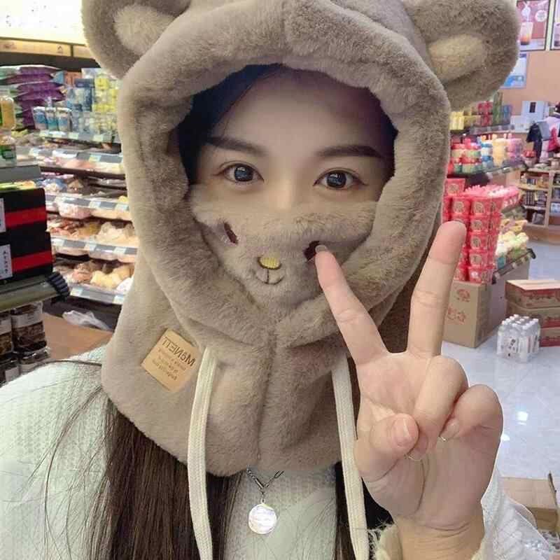 户外骑行帽子围巾一体女2023新款秋冬天保暖加绒防寒毛绒口罩围脖