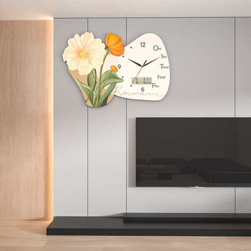 网红钟表挂钟客厅家用新款静音时钟挂墙装饰画 画石英钟卧室时尚