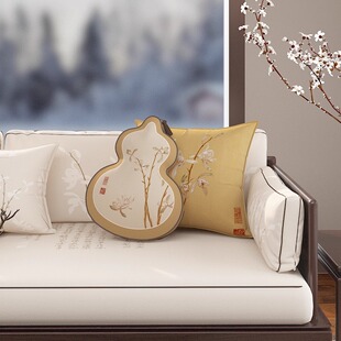 葫芦抱枕宋式美学兰花九兰图亚麻中式简约客厅沙发国风靠垫靠枕