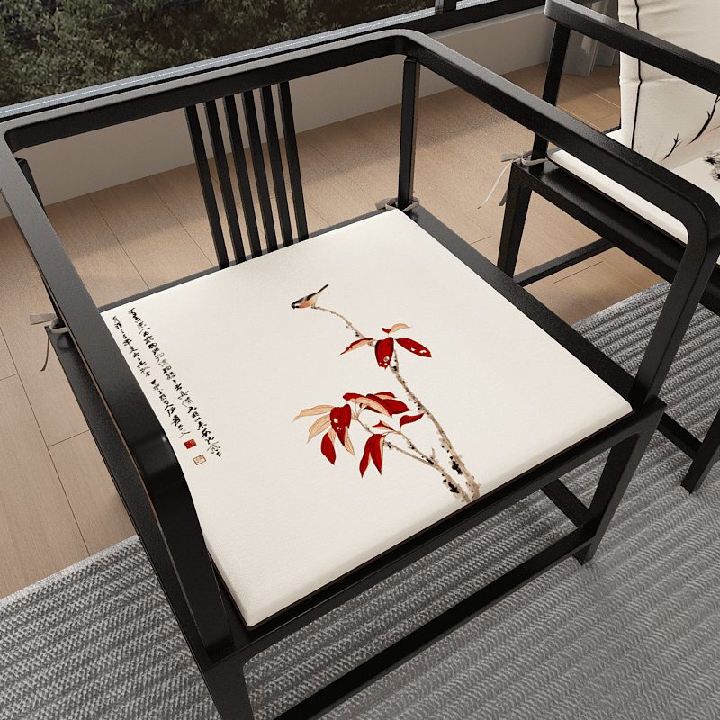 梅兰竹菊亚麻坐垫可拆洗椅垫