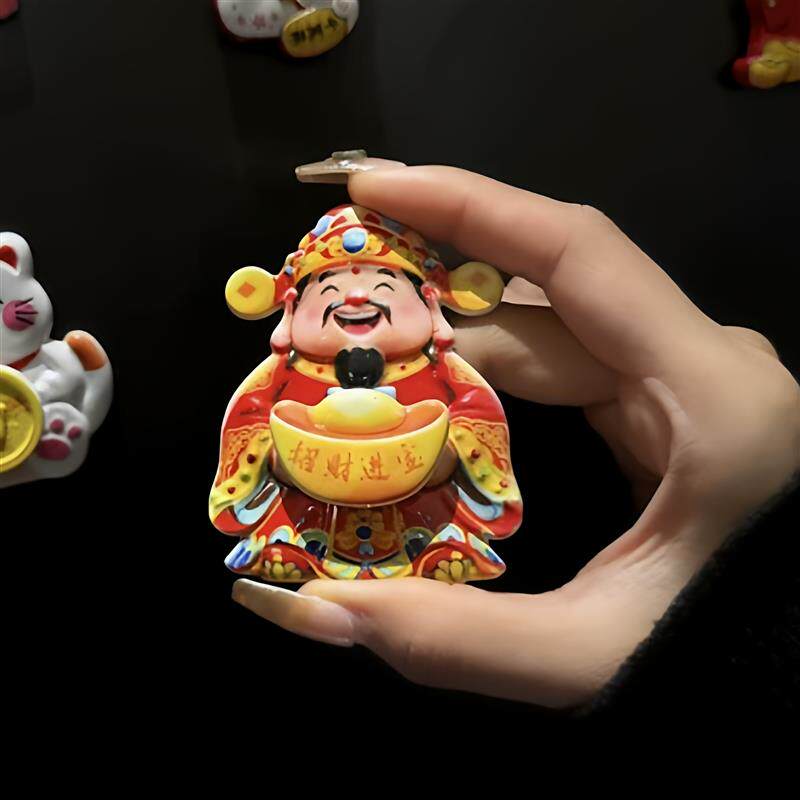 2026新款财神爷招财猫可旋转压克力商城橱窗无痕磁吸冰箱贴YZ05