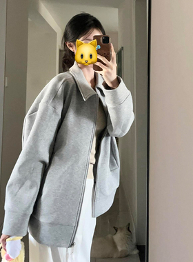 灰色翻领卫衣外套女装冬季2025新款韩系宽松棒球服小香风休闲上衣