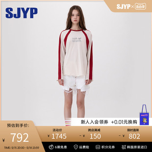 女T恤女 SJYP韩国小众设计潮牌复古撞色百搭字母印花长袖 卫衣薄款