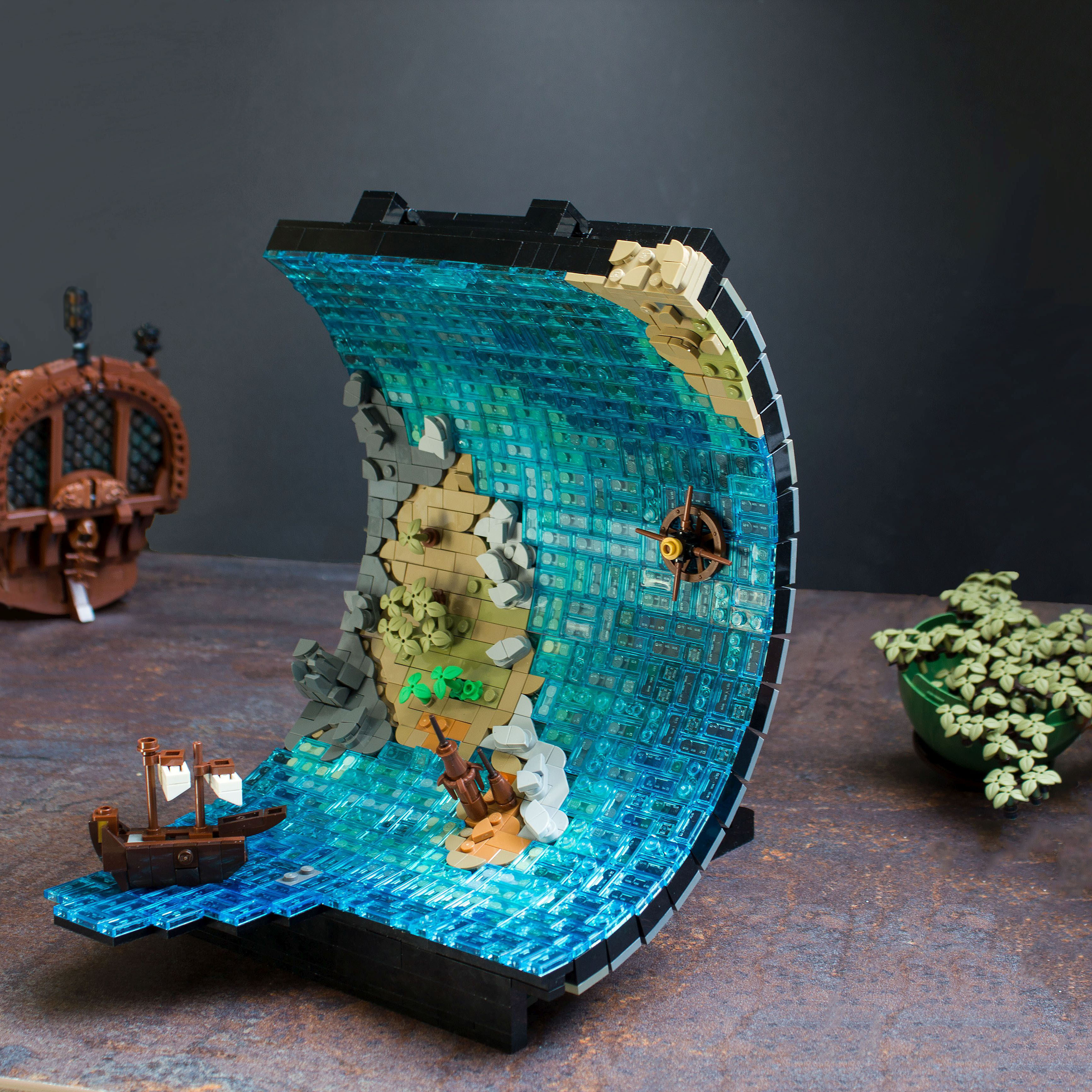 setbricks积木翻滚海面海洋立体街景组装拼装模型摆件玩具卷画moc