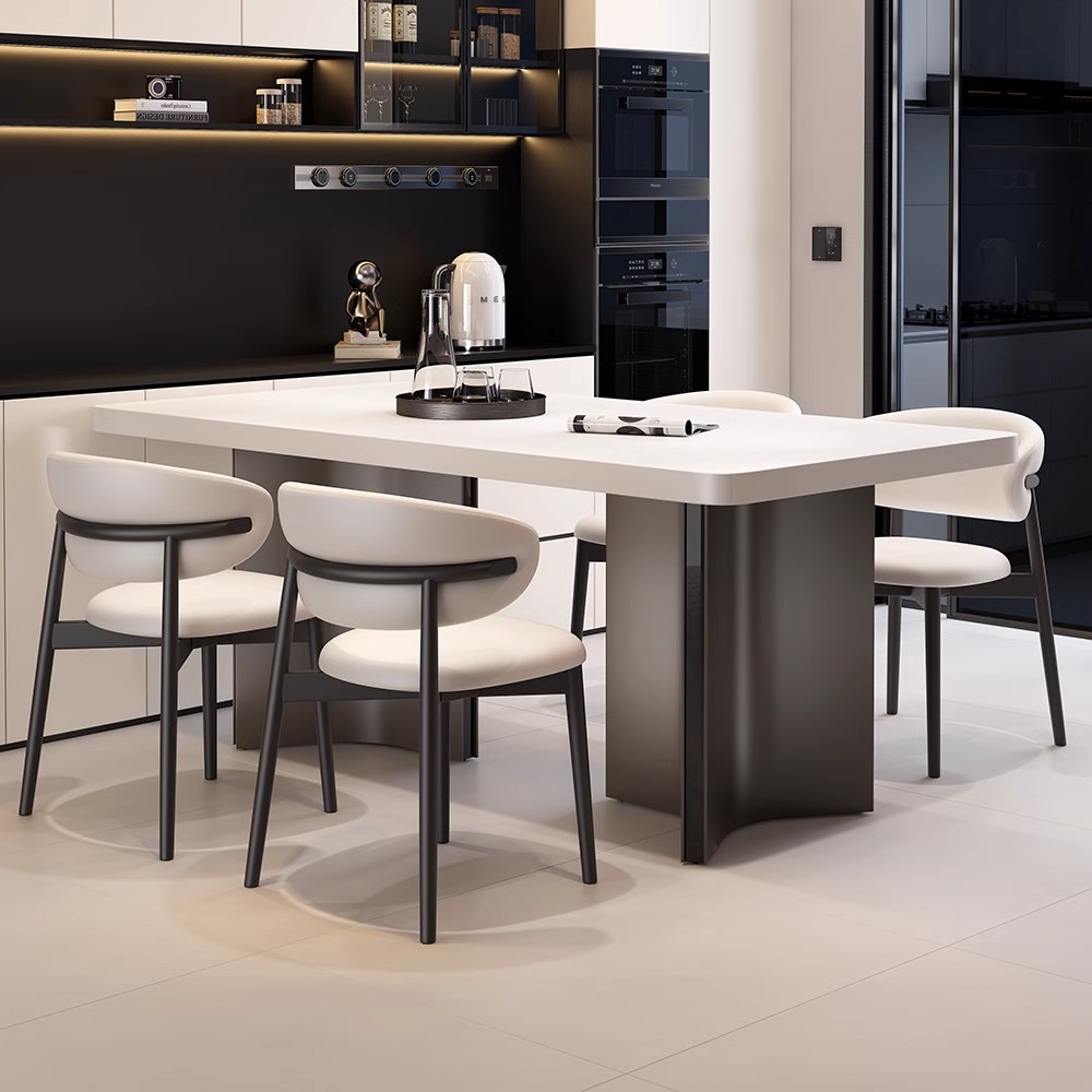 木色琪妃下挂岩板餐桌椅组合家用小户型轻奢高级感2025新款黑白色