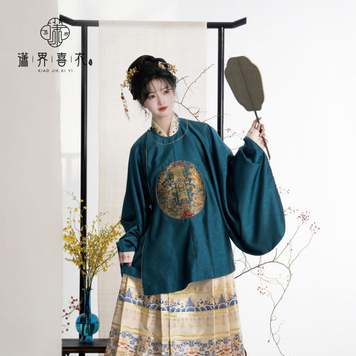 潇界喜衣【游龙华彩】原创汉服明制圆领补服前后双补红色蓝色