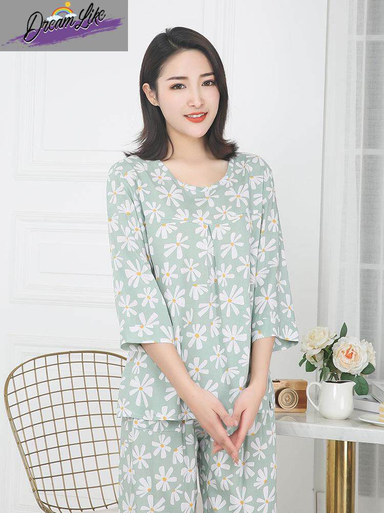 夏季薄款中老年棉绸睡衣女士中袖人造棉家居服大码妈妈装绵绸套装