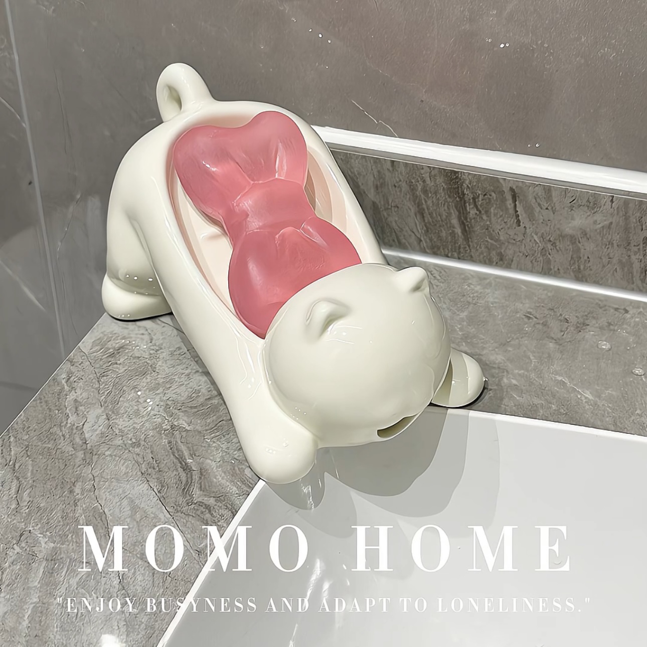 MOMO HOME家居卡通肥皂盒猫咪沥水陶瓷香皂盒可爱家用卫生间皂碟
