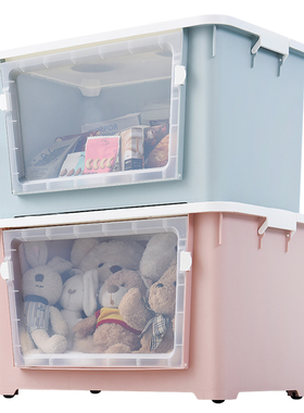 Large Transparent plastic storage box front open Toy clothes