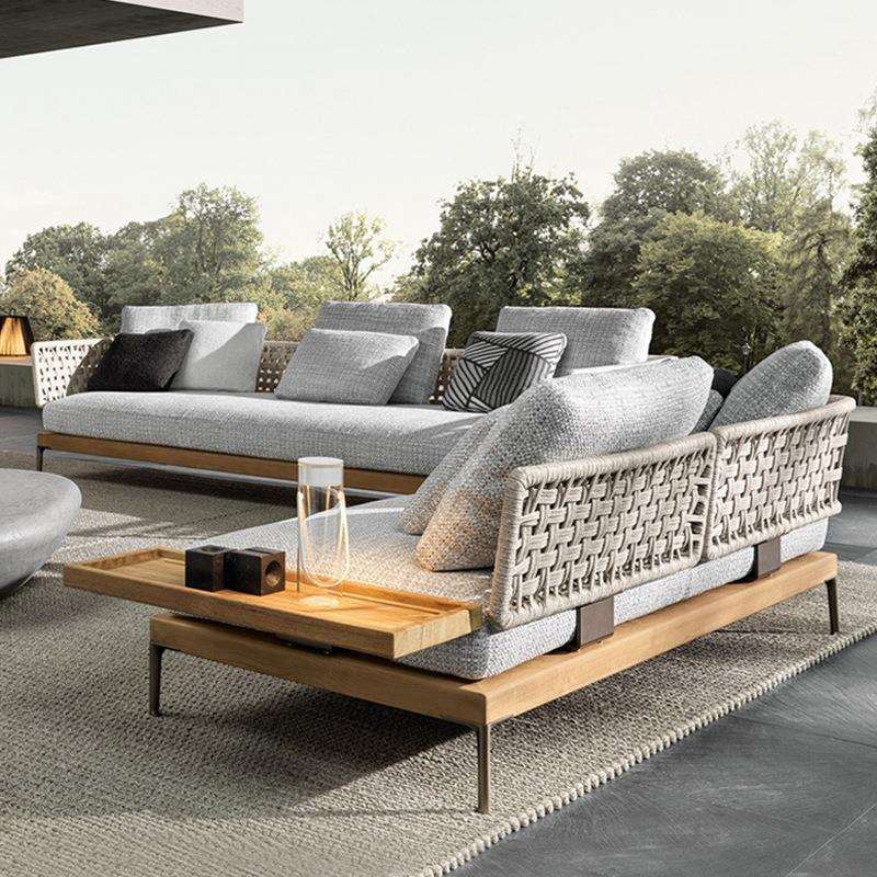 户外藤编沙发组合露台室外庭院露天花园别墅防晒防水茶几柚木家具