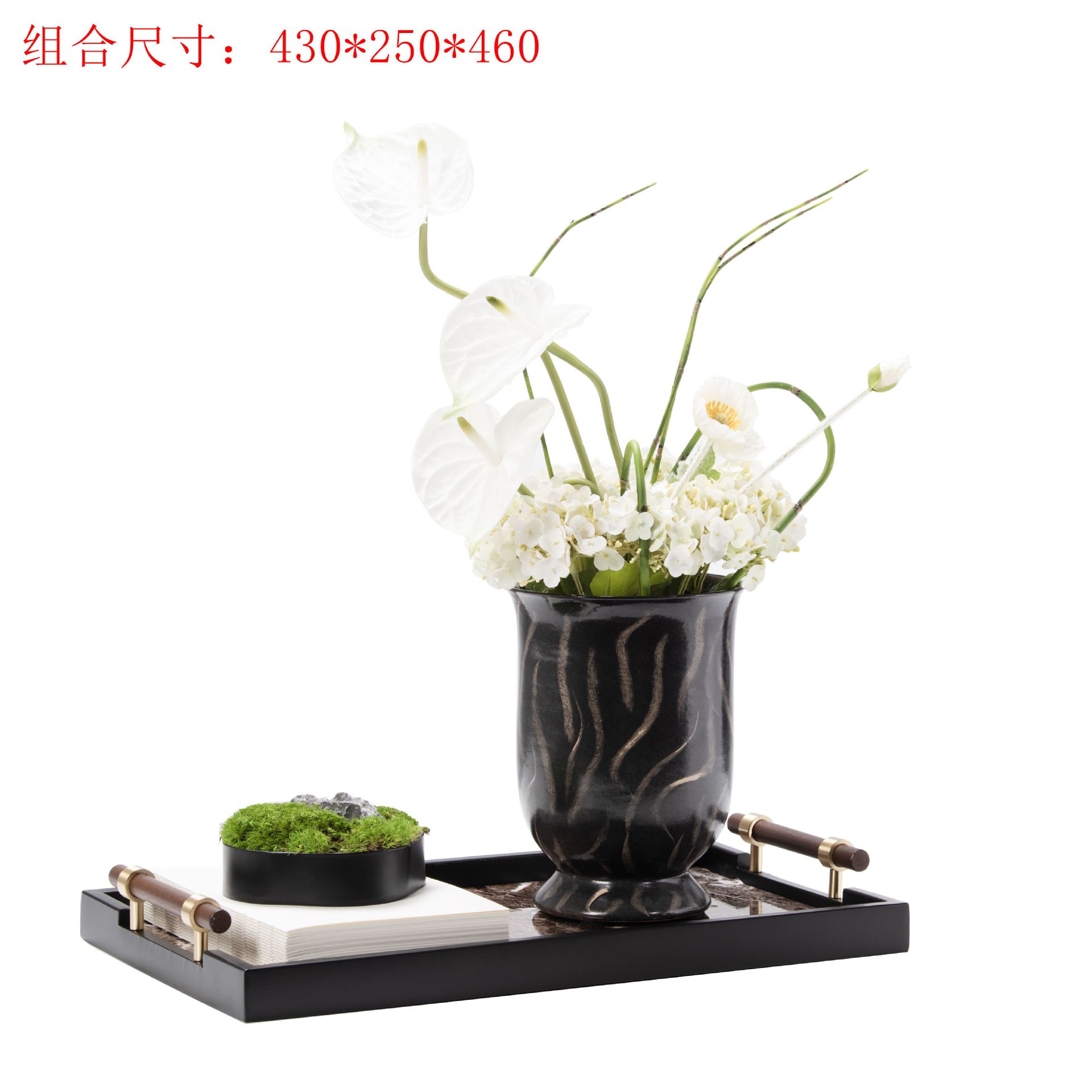 新中式轻奢苔藓插花花瓶摆件