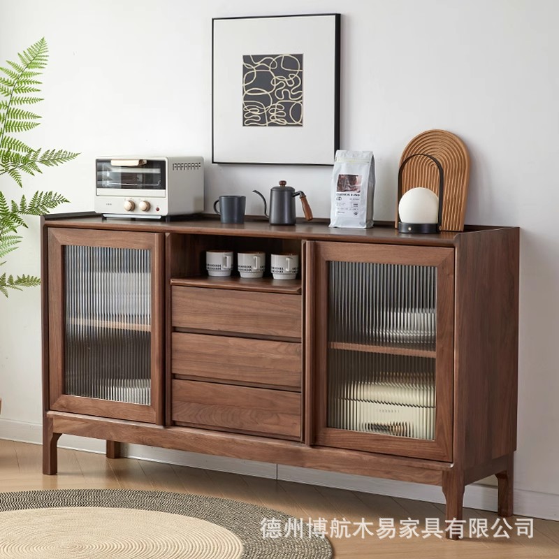 餐边柜实木黑胡桃木茶水柜现代简约客厅厨房白橡木樱桃木收纳边柜