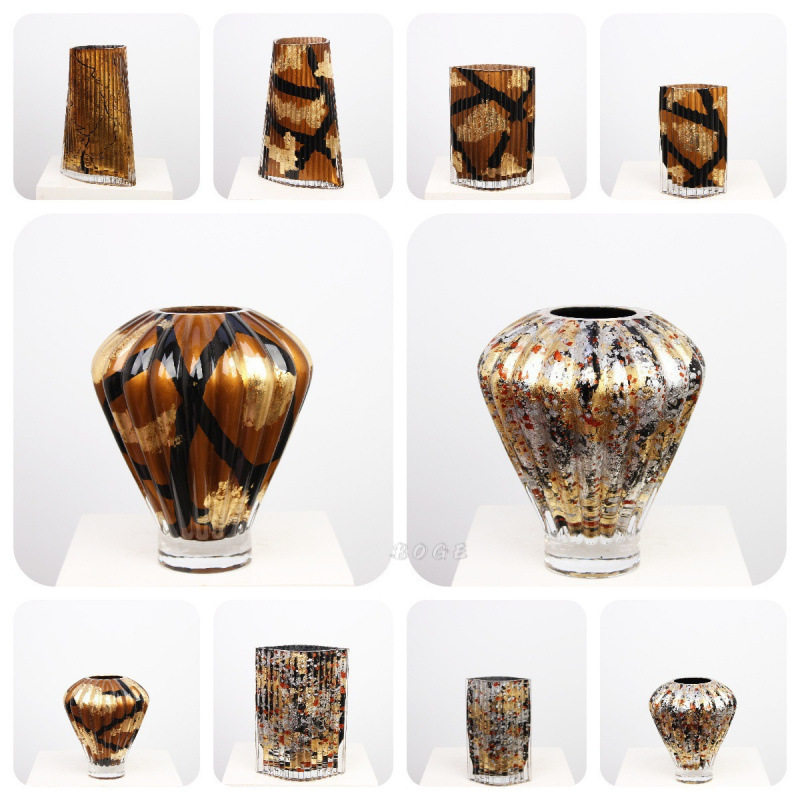 中古风手绘干花彩色肌理高级艺术手工琉璃玻璃花瓶花器摆件百搭