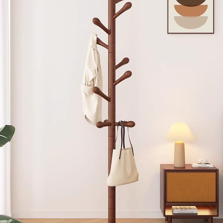 实木衣架落地衣帽架卧室家用挂衣架简易立式榉木挂衣杆室内挂包架
