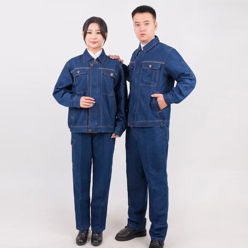 夏款牛仔工作服套装透气吸汗耐磨