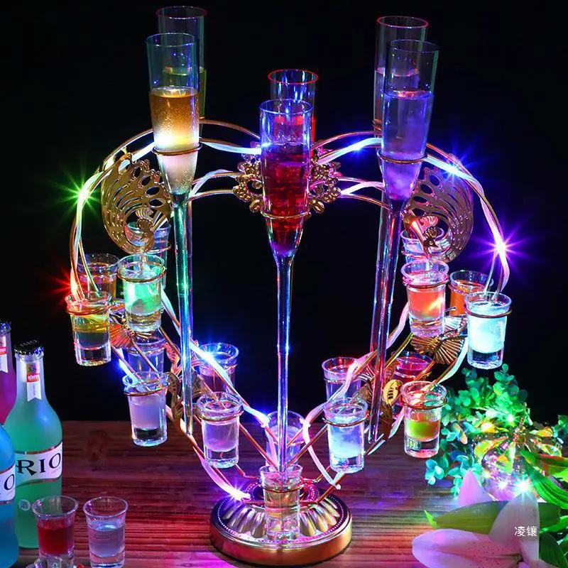 鸡尾酒架子发光创意酒吧鸡尾酒杯架香槟酒架心形子弹杯架合成材料
