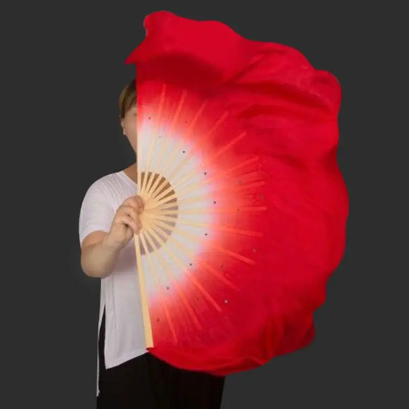 真丝红色加长舞蹈扇子双面扇渐变