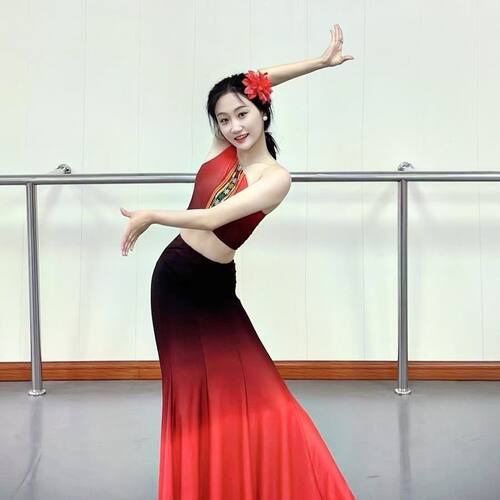 女艺考孔雀舞鱼尾裙半身裙傣族