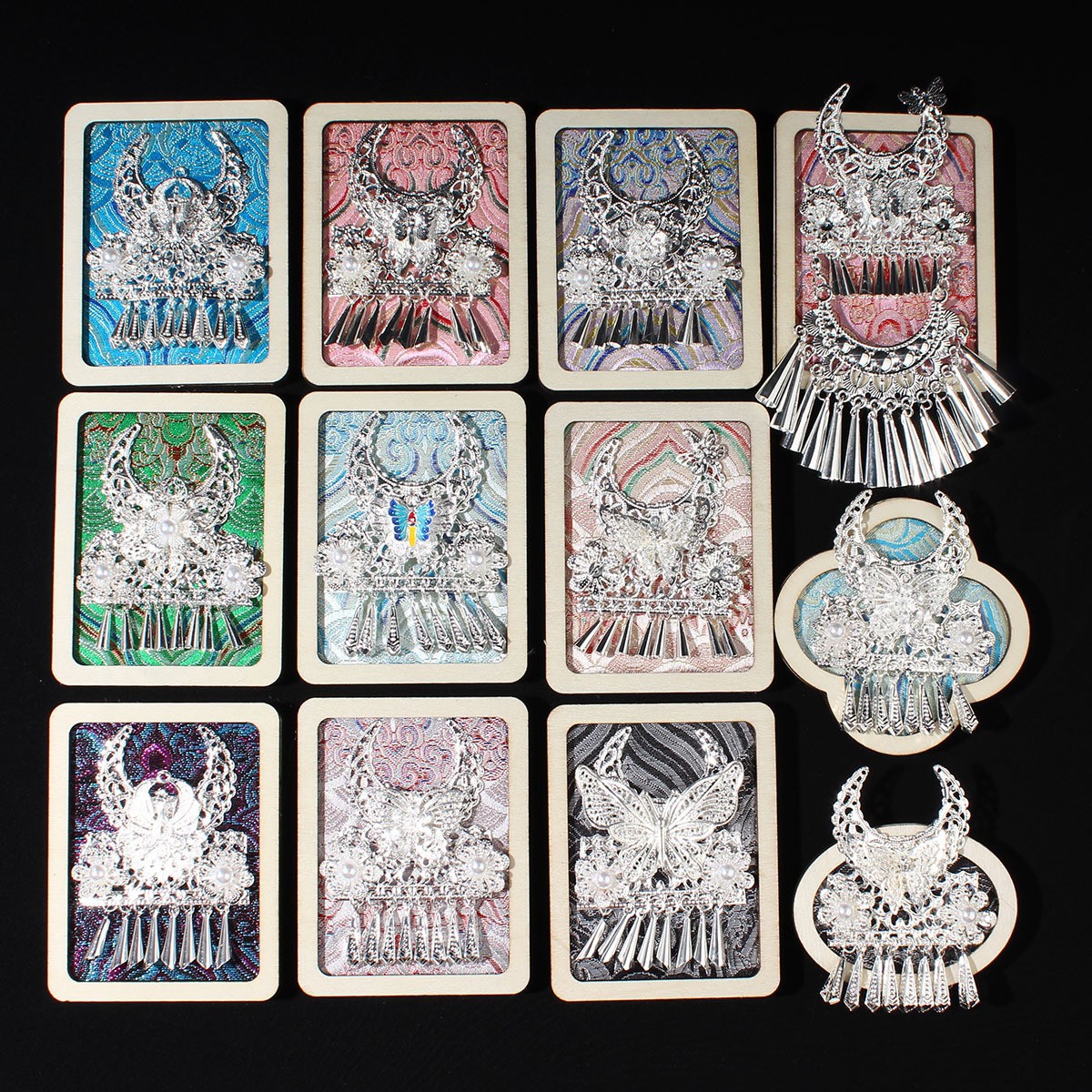 精致小巧木质民族风花纹流苏挂件