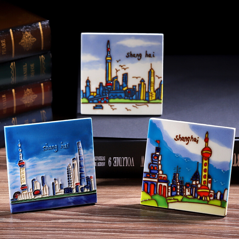 现货速发上海特色小礼物 手绘小瓷版画东方明珠 商务会议礼品会展