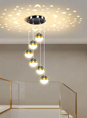 loft复式楼梯客厅挑空大吊灯别墅专用2025新款轻奢高级感简约现代