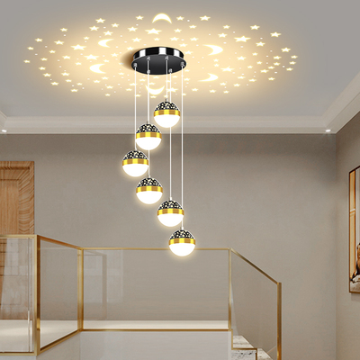 loft复式楼梯客厅挑空大吊灯